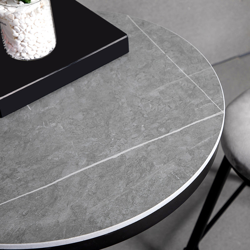 1/3 Pieces Industrial Iron Bar Table Set Round Bistro Set with Grey Faux Marble Top