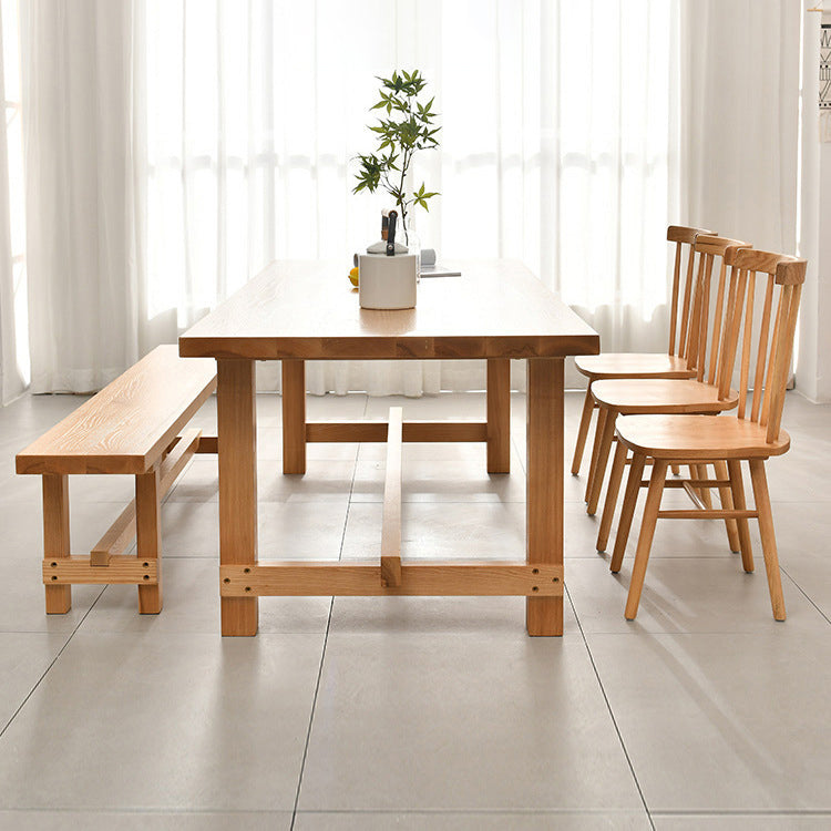Modern Rectangular Table and Bench Set 1/2/3/5/9 Pieces Solid Wood Dining Sets