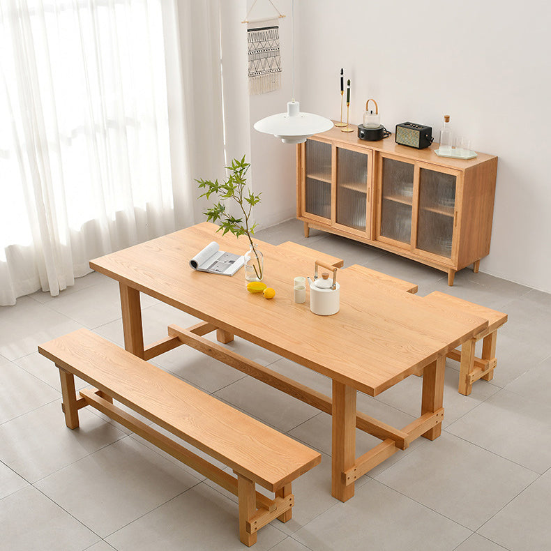 Modern Rectangular Table and Bench Set 1/2/3/5/9 Pieces Solid Wood Dining Sets