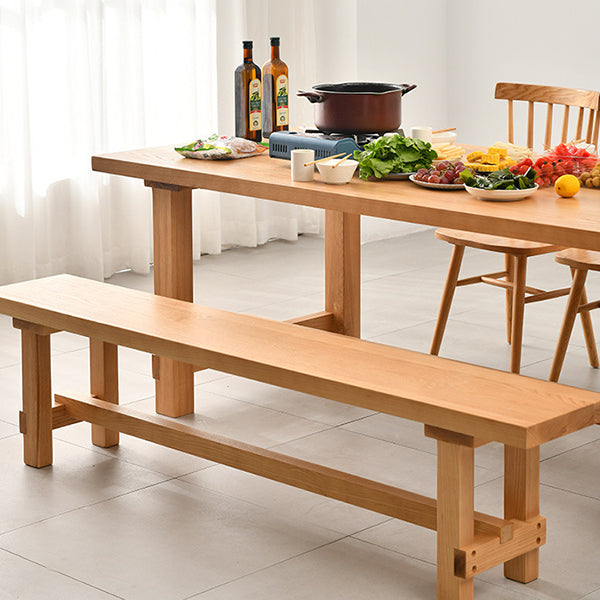 Modern Rectangular Table and Bench Set 1/2/3/5/9 Pieces Solid Wood Dining Sets