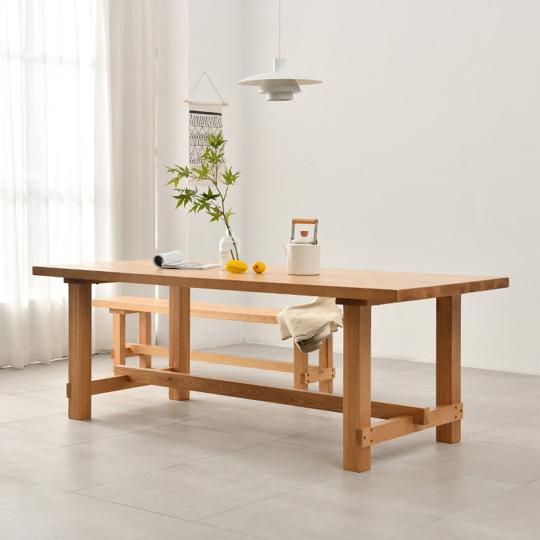 Modern Rectangular Table and Bench Set 1/2/3/5/9 Pieces Solid Wood Dining Sets