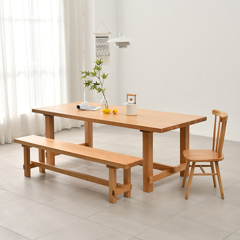 Modern Rectangular Table and Bench Set 1/2/3/5/9 Pieces Solid Wood Dining Sets