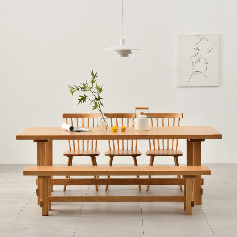 Modern Rectangular Table and Bench Set 1/2/3/5/9 Pieces Solid Wood Dining Sets