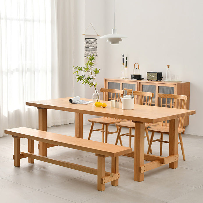Modern Rectangular Table and Bench Set 1/2/3/5/9 Pieces Solid Wood Dining Sets