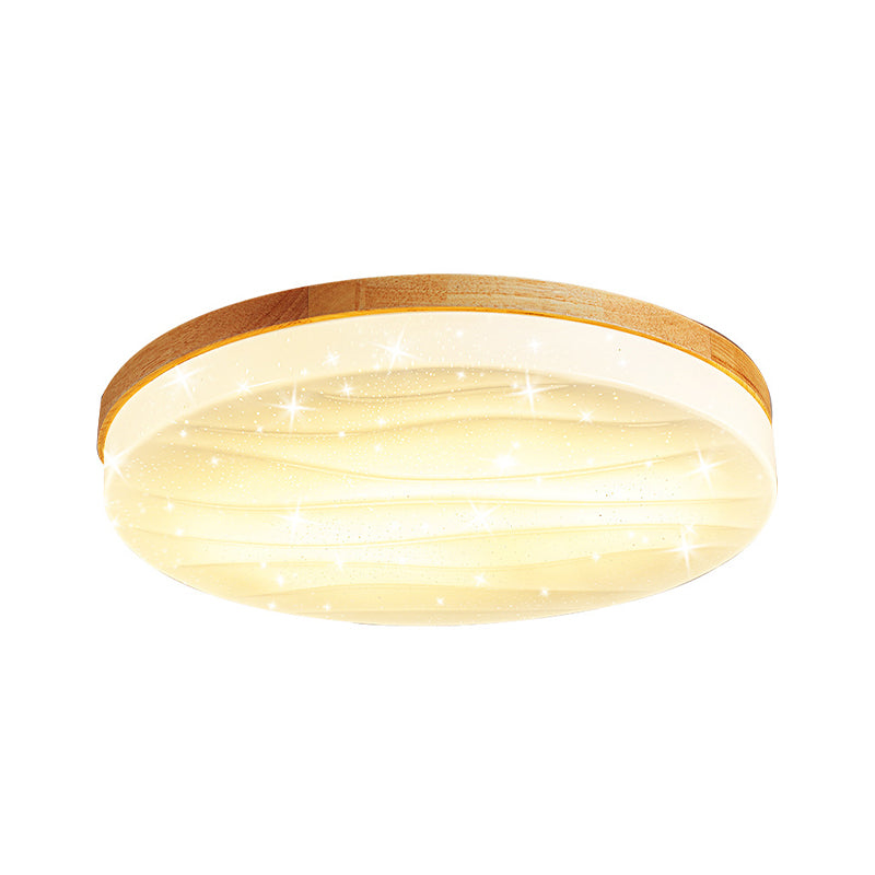 1-Light Round Flush Light Fixtures Modern Style Wood Flush Mount Lighting