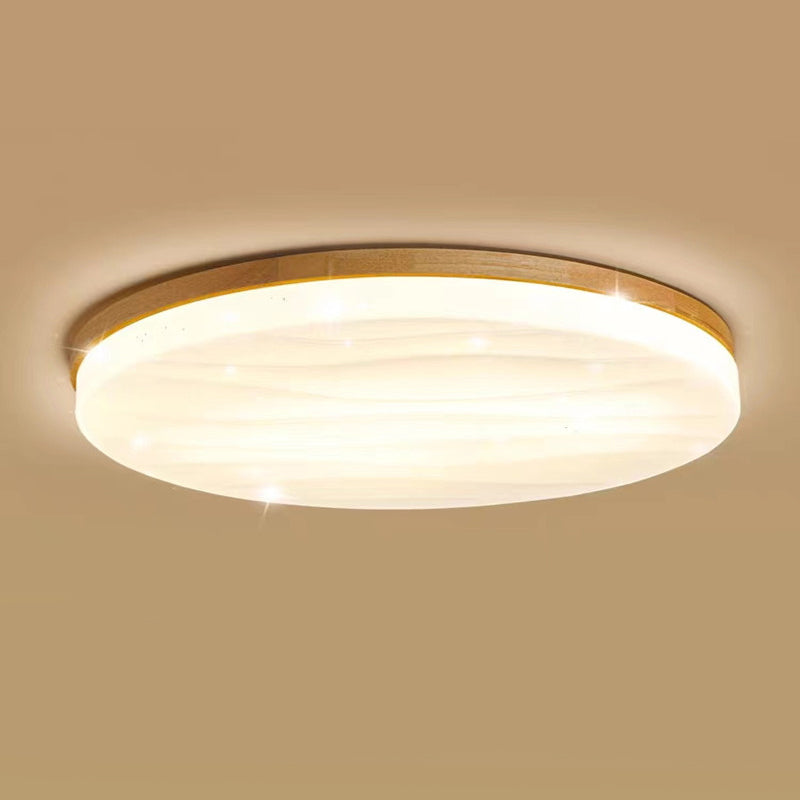 1-Light Round Flush Light Fixtures Modern Style Wood Flush Mount Light