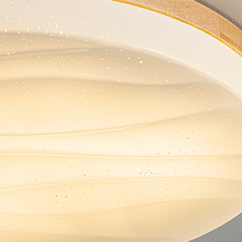 1-Light Round Flush Light Fixtures Modern Style Wood Flush Mount Lighting