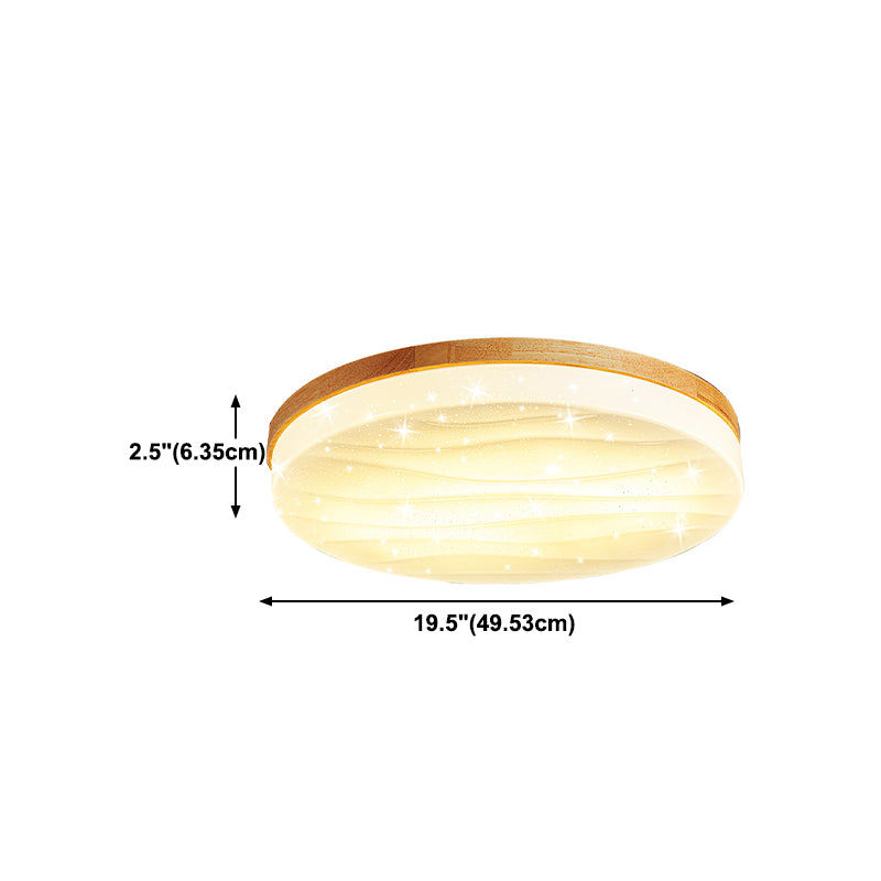 1-Light Round Flush Light Fixtures Modern Style Wood Flush Mount Lighting