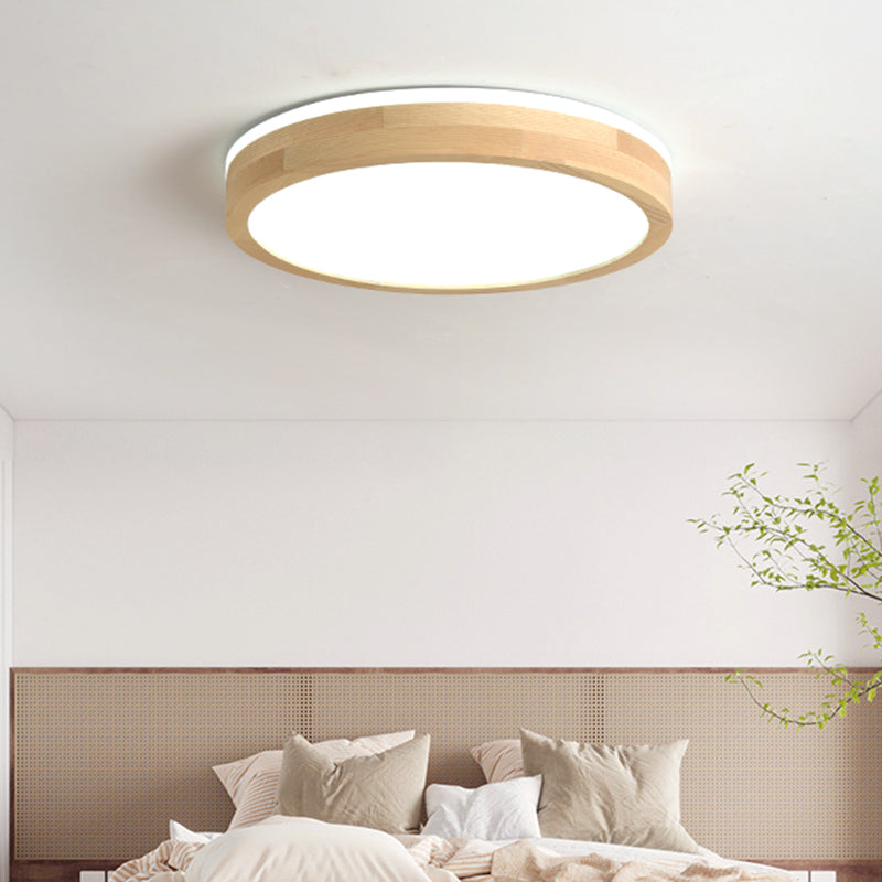 Wood Round Shape Flush Mount Light Modern 1 Light Flush Mount Lighting Fixtures in Brown