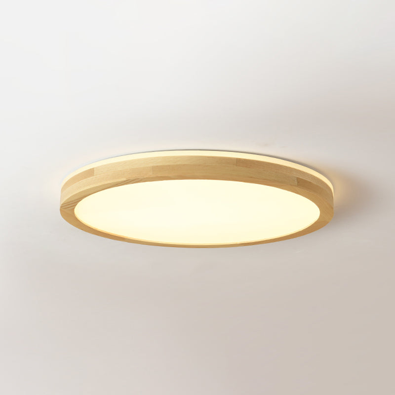 Wood Round Shape Flush Mount Light Modern 1 Light Flush Mount Lighting Fixtures in Brown