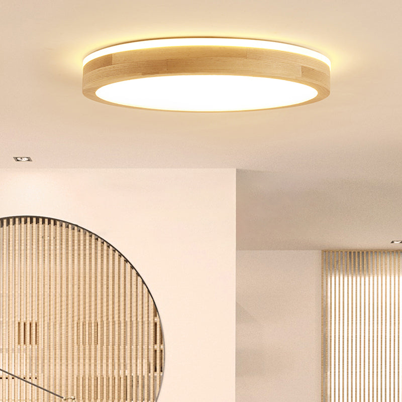 Wood Round Shape Flush Mount Light Modern 1 Light Flush Mount Lighting Fixtures in Brown