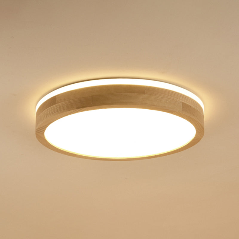 Wood Round Shape Flush Mount Light Modern 1 Light Flush Mount Lighting Fixtures in Brown