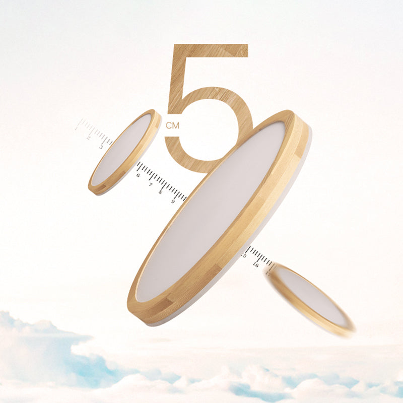 Wood Round Shape Flush Mount Light Modern 1 Light Flush Mount Lighting Fixtures in Brown