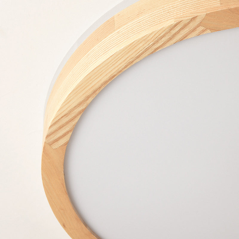 Wood Round Shape Flush Mount Light Modern 1 Light Flush Mount Lighting Fixtures in Brown