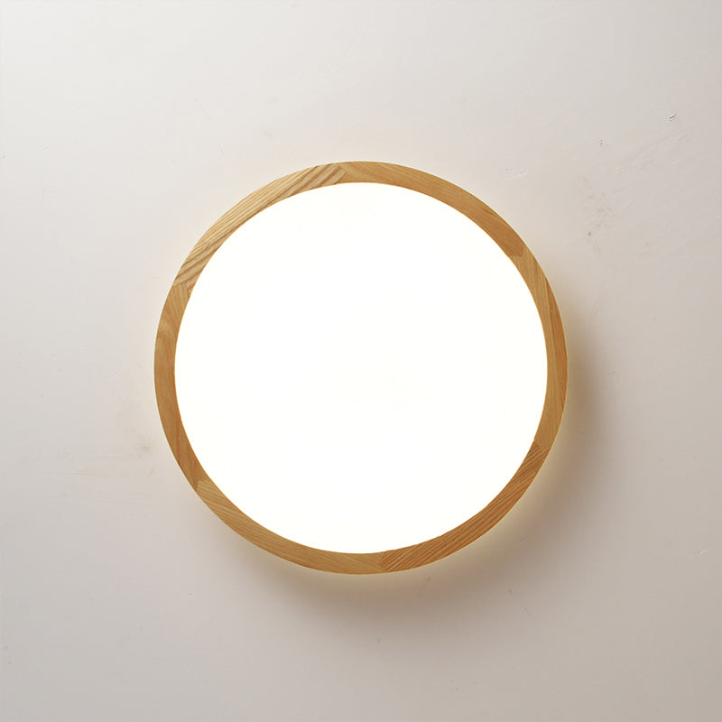 Wood Round Shape Flush Mount Light Modern 1 Light Flush Mount Lighting Fixtures in Brown