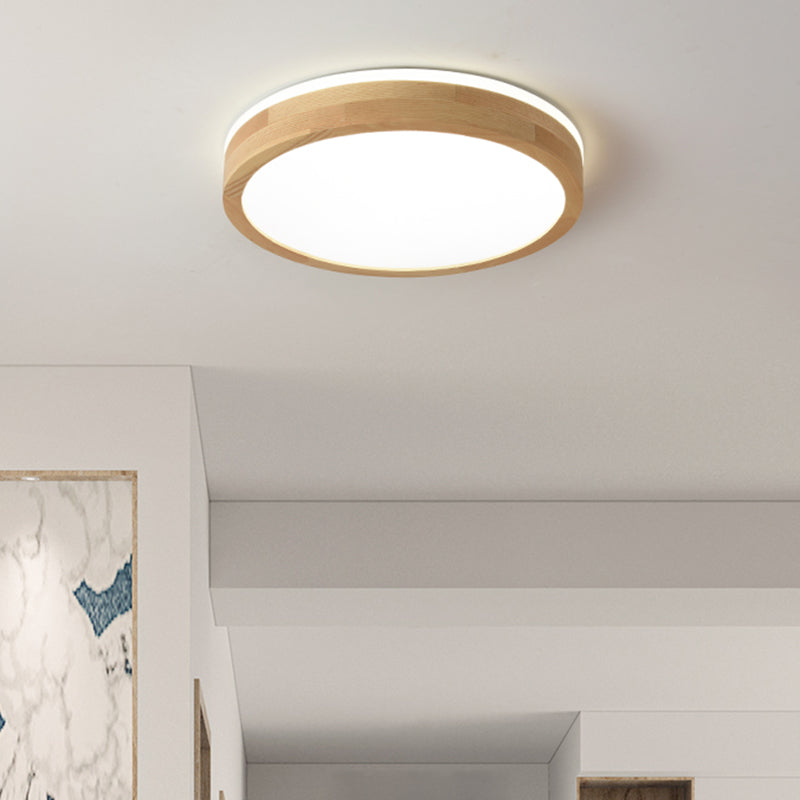 Wood Round Shape Flush Mount Light Modern 1 Light Flush Mount Lighting Fixtures in Brown