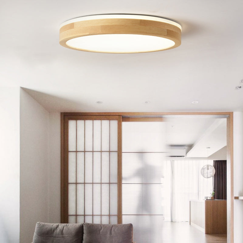 Wood Round Shape Flush Mount Light Modern 1 Light Flush Mount Lighting Fixtures in Brown