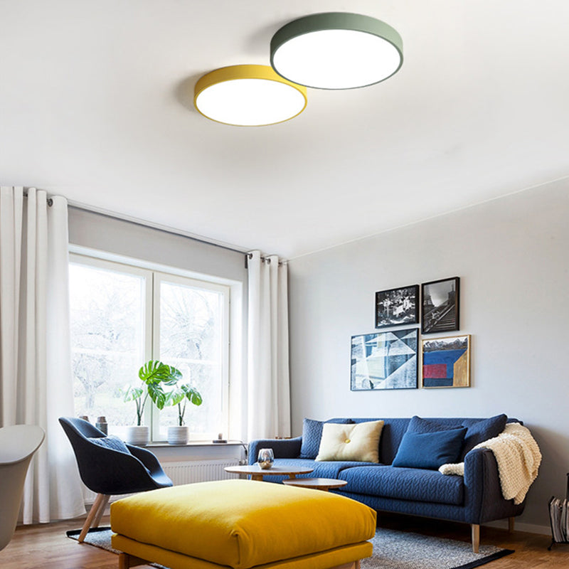Metal LED Flush Mount Macaroon Circle Ceiling Mounted Fixture for Bedroom