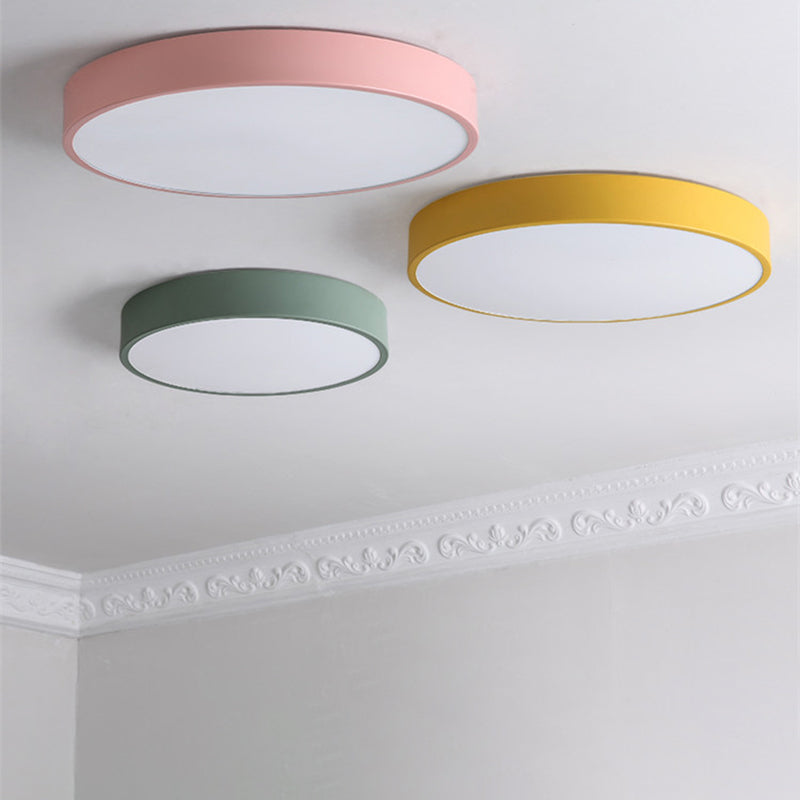 Metal LED Flush Mount Macaroon Circle Ceiling Mounted Fixture for Bedroom