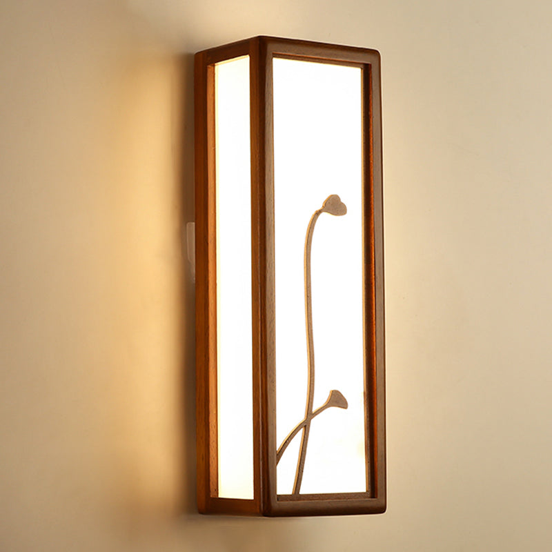 Modern Style Rectangular Shape Wall Sconce Wood 1 Light Sconces for Living Room