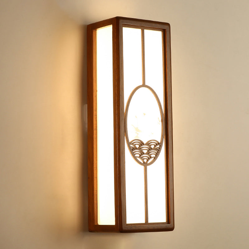 Modern Style Rectangular Shape Wall Sconce Wood 1 Light Sconces for Living Room