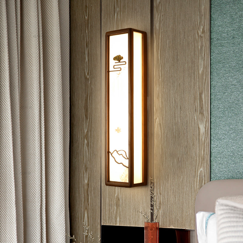 Modern Style Rectangular Shape Wall Sconce Wood 1 Light Sconces for Living Room