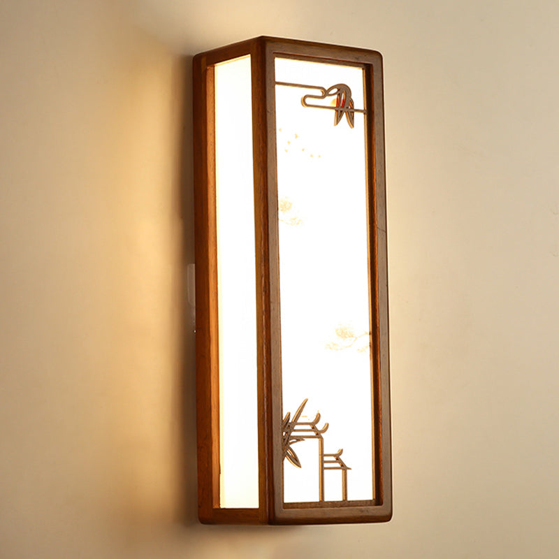 Modern Style Rectangular Shape Wall Sconce Wood 1 Light Sconces for Living Room