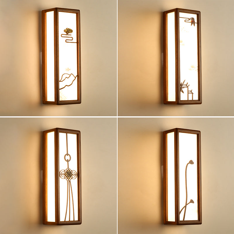 Modern Style Rectangular Shape Wall Sconce Wood 1 Light Sconces for Living Room