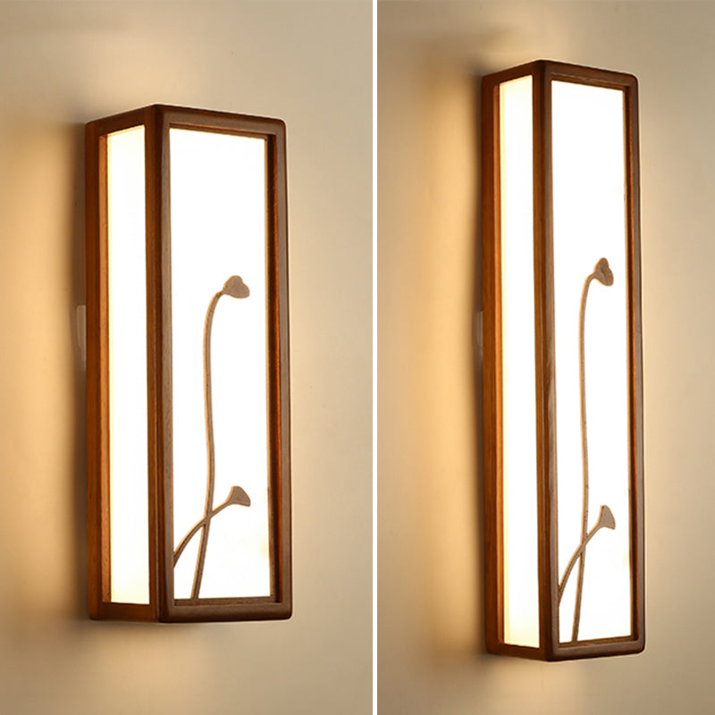 Modern Style Rectangular Shape Wall Sconce Wood 1 Light Sconces for Living Room