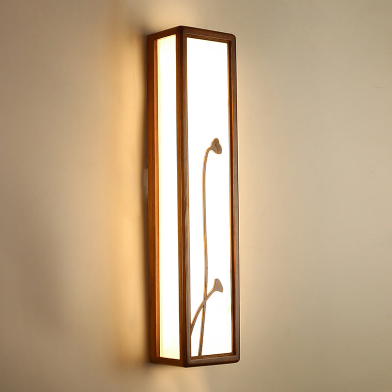 Modern Style Rectangular Shape Wall Sconce Wood 1 Light Sconces for Living Room