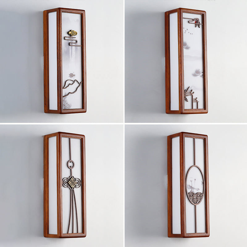 Modern Style Rectangular Shape Wall Sconce Wood 1 Light Sconces for Living Room