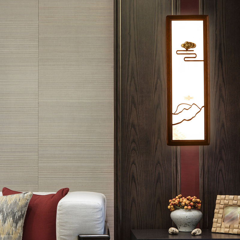 Modern Style Rectangular Shape Wall Sconce Wood 1 Light Sconces for Living Room