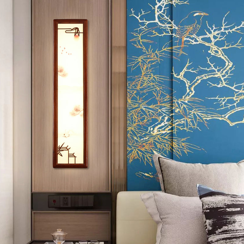 Modern Style Rectangular Shape Wall Sconce Wood 1 Light Sconces for Living Room