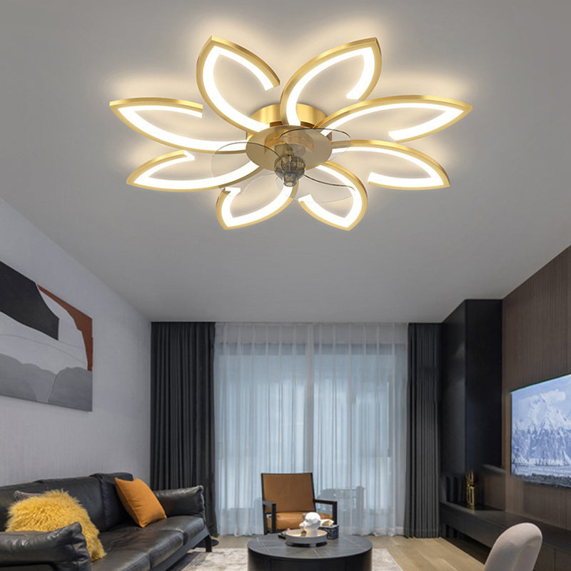Nordic Style Iron Ceiling Fan Lamp Acrylic Shade LED Ceiling Fan Light for Bedroom