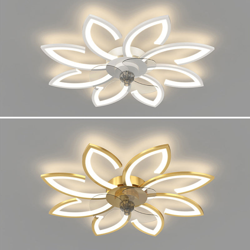 Nordic Style Iron Ceiling Fan Lamp Acrylic Shade LED Ceiling Fan Light for Bedroom