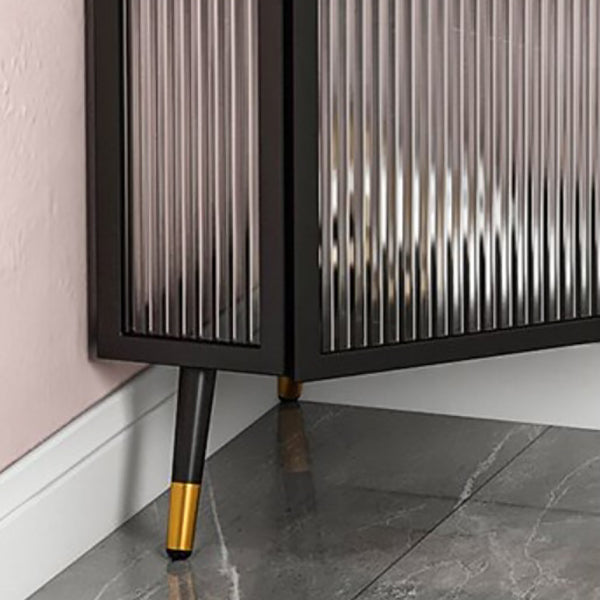 Glam Style Kitchen Server Glass Door Iron Frame Buffet Server for Living Room