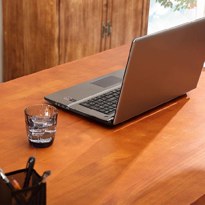 Industrial Pine Wood Top Office Desk Brown Rectangular Desk with Black Trestle