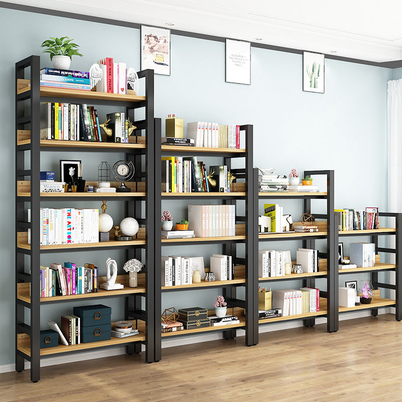 Modern Style Bookshelf Black Frame and Wood Bookcase for Office