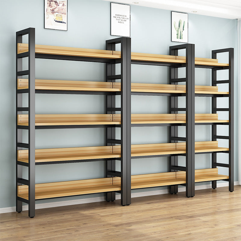 Modern Style Bookshelf Black Frame and Wood Bookcase for Office