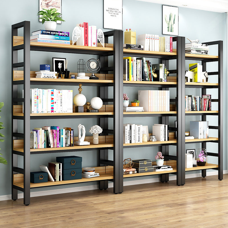 Modern Style Bookshelf Black Frame and Wood Bookcase for Office