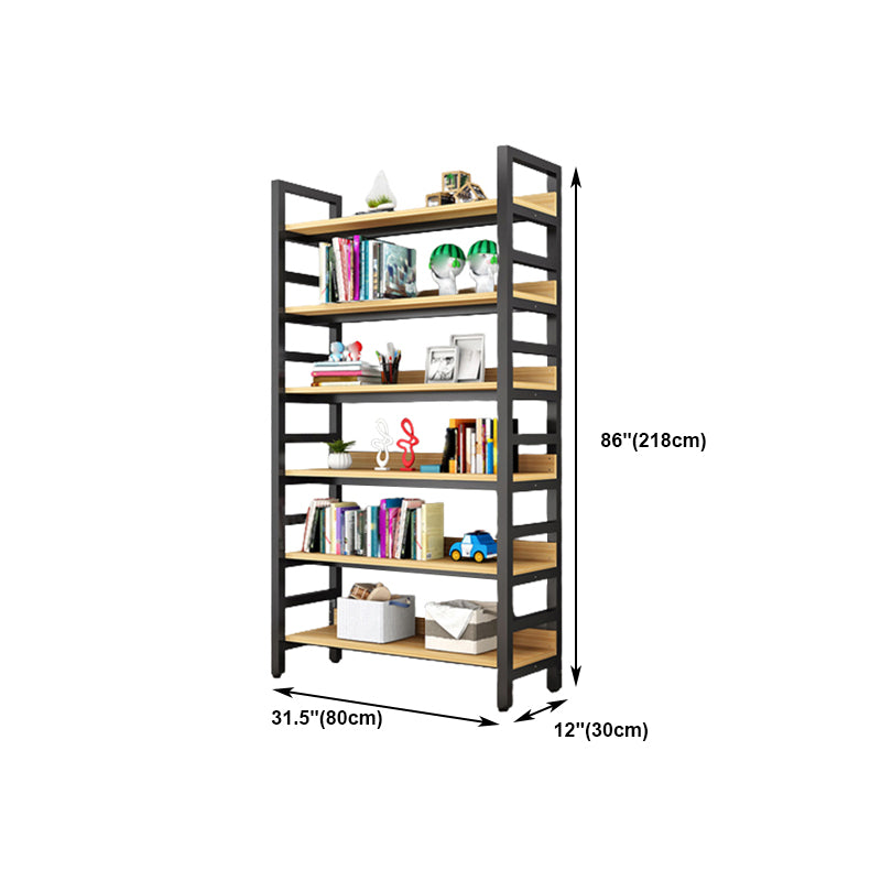 Modern Style Bookshelf Black Frame and Wood Bookcase for Office