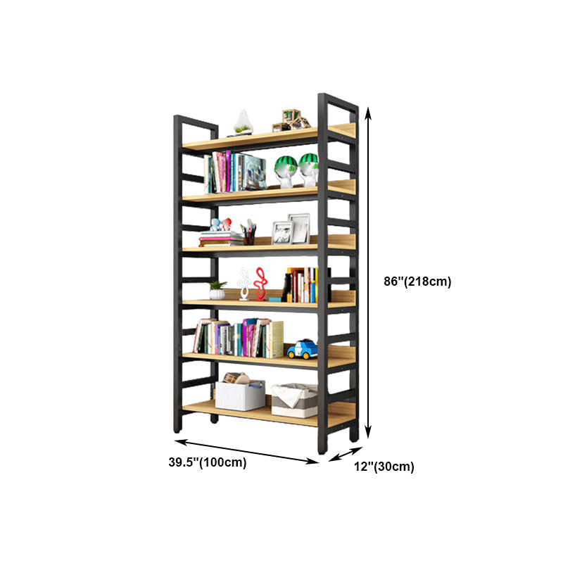 Modern Style Bookshelf Black Frame and Wood Bookcase for Office