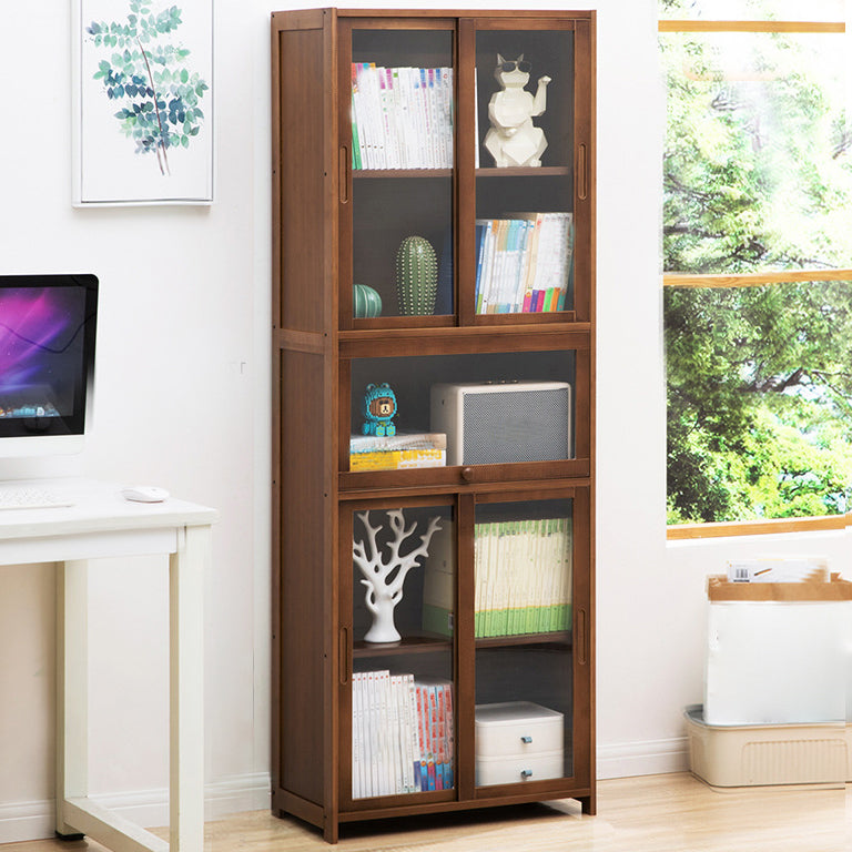 Vertical Bookcase with Doors Bamboo Book Shelf for Home Office