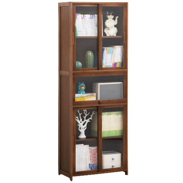 Vertical Bookcase with Doors Bamboo Book Shelf for Home Office