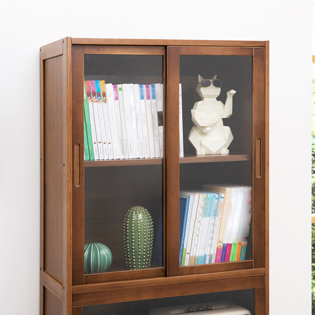Vertical Bookcase with Doors Bamboo Book Shelf for Home Office