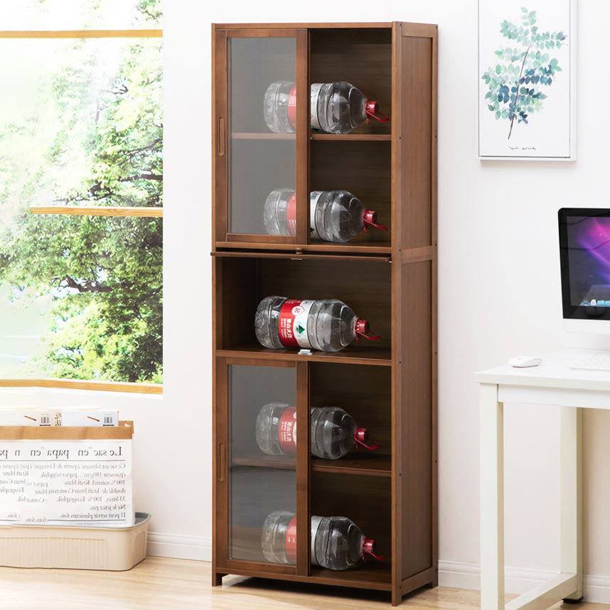 Vertical Bookcase with Doors Bamboo Book Shelf for Home Office