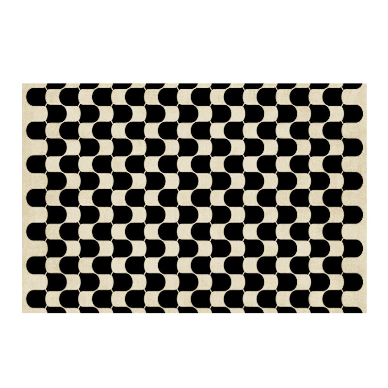 Black Modern Rug Polyester Abstract Grid Rug Non-Slip Backing Rug for Living Room