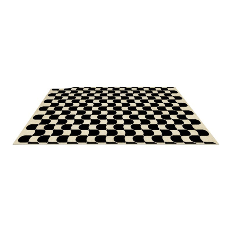 Black Modern Rug Polyester Abstract Grid Rug Non-Slip Backing Rug for Living Room