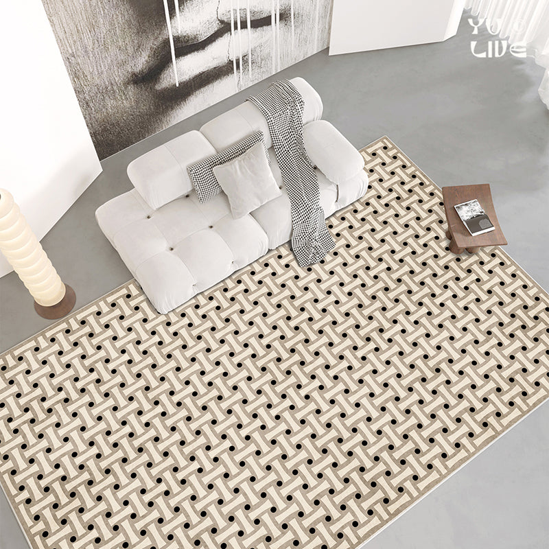 Black Modern Rug Polyester Abstract Grid Rug Non-Slip Backing Rug for Living Room