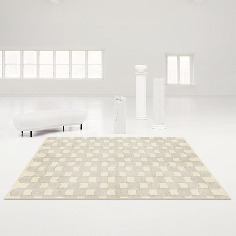 Black Modern Rug Polyester Abstract Grid Rug Non-Slip Backing Rug for Living Room